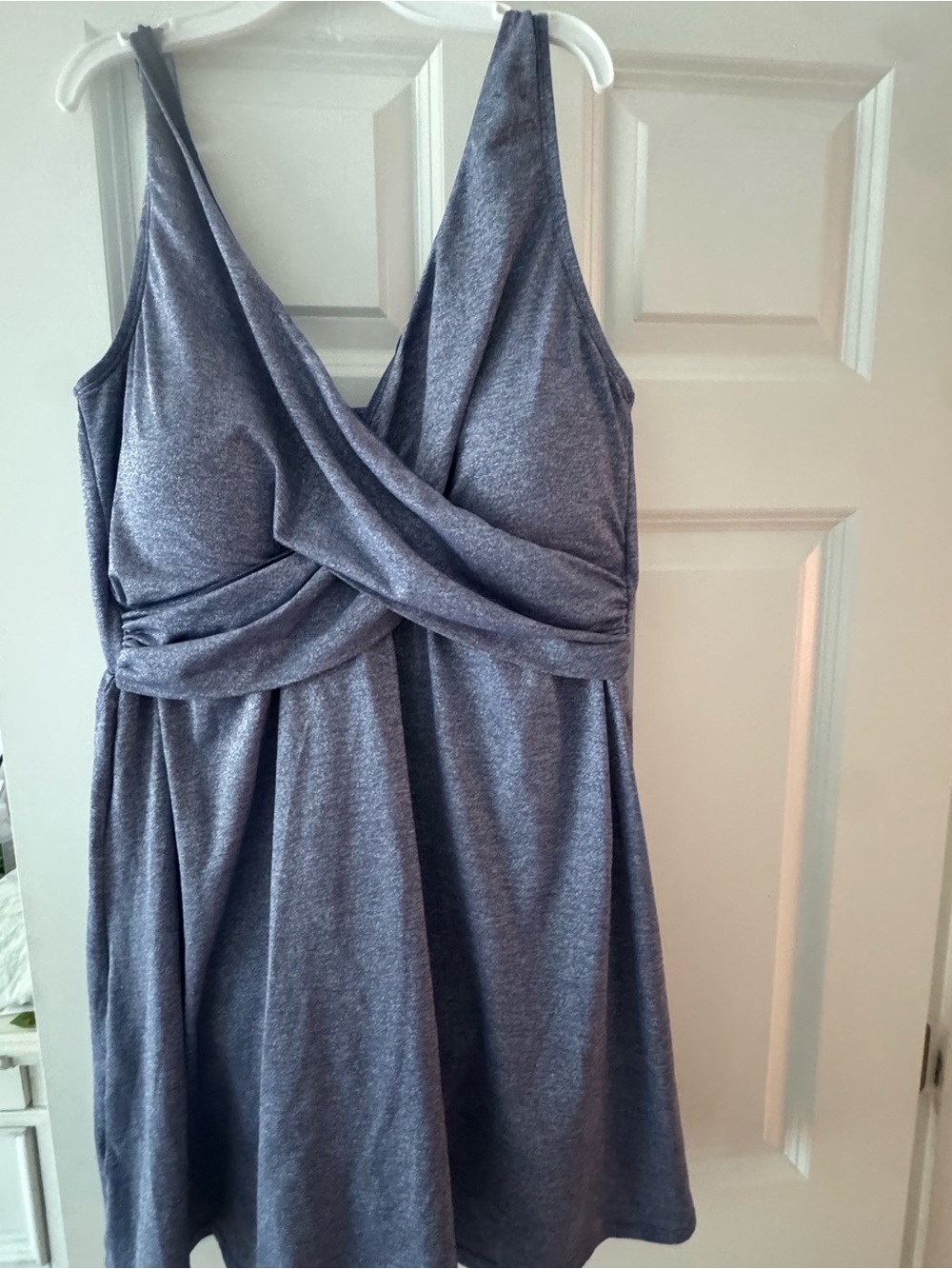 Lands' End One-Shoulder Twist-Front swimsuit Dress - Gray NWT